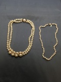 Lot of Two Faux Pearl Featured Fashion 18in Long Necklaces, One Signed Designer Marvella