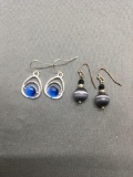 Lot of Two Beaded Pairs of Earrings w/ Cat's Eye Gemstone Accents