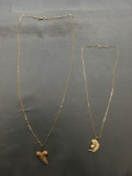 Lot of Two Gold-Tone Fashion Necklaces 18in Long w/ Faux Pearl Pendant & One 26in Long w/ Shark