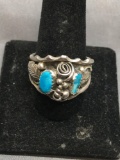 Cucy Designer Scallop Edged 20mm Wide Tapered Handmade Old Pawn Native American Sterling Silver Ring