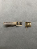 Hickok Designer Lot of Two Matched Set Gold-Tone Fashion Monogrammed Tie Pin & Tie Clip