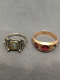 Lot of Two Gemstone Accented Fashion Ring Bands