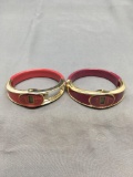 Lot of Two Maroon Gold-Tone Accented 3in Diameter Matched LCD Fashion Bangle Watches