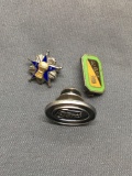 Lot of Three Miscellaneous Sterling Silver Commemorative Pins