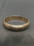 Japanese Made Filigree Detailed Half Rounded 15mm Wide 3in Diameter Sterling Silver Hinged Bangle