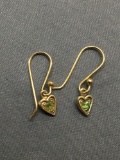 Signed Designer Pair of Gold-Tone Heart Charm Shepard's Hook Sterling Silver Earrings