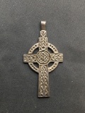 Celtic Knot Detailed Irish Themed 44mm Tall 22mm Wide Sterling Silver Cross Pendant