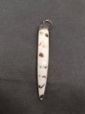 Mother of Pearl Carved Tooth Shaped 55mm Tall 8mm Wide Sterling Silver Capped Pendant
