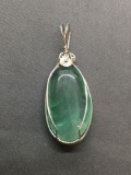 Handmade Sterling Silver wire Wrapped Oval 35x20mm Polished Green Gemstone Center Pendant