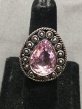 New! Gorgeous Detailed Faceted Pink Topaz Sterling Silver Ring Band-Size 6.5