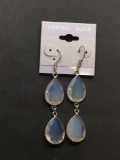 New! Gorgeous Rainbow Opalite Two-Tier 1.5in Long Pair of Sterling Silver Drop Earrings