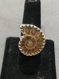 New! Amazing Detailed Ammonite Fossil Sterling Silver Ring Band-Size 7.5