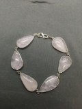 New! Gorgeous AAA Quality Larger Pear Shaped Rose Quartz 8in Long Sterling Silver Bracelet