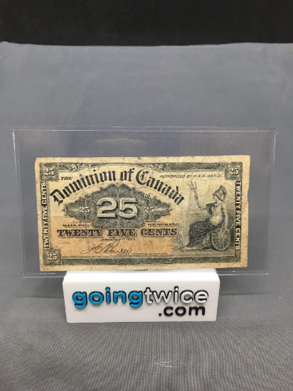 1900 Dominion of Canada 25 Cent Bill Currency Note - Fractional Currency from Estate Collection