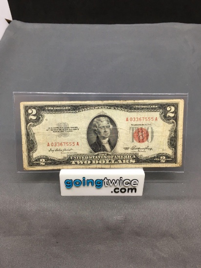 1953 United States Jefferson $2 Red Seal Bill Currency Note from Estate