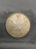 1966 Germany 5 Deutsche Mark Silver Foreign Coin - 62.5% Silver Coin - 0.2251 Ounces Actual Silver