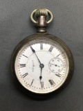 Vintage Elgin White Face Silver Tone Pocket Watch - Very Heavy from Estate