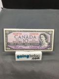1954 Canada Queen Elizabeth $10 Bill Currency Note from Estate Collection