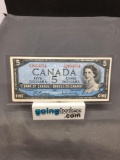 1954 Canada Queen Elizabeth $5 Bill Currency Note from Estate Collection