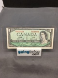 1954 Canada Queen Elizabeth $1 Bill Currency Note from Estate Collection