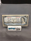 1954 Canada Queen Elizabeth $5 Bill Currency Note from Estate Collection