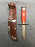 Swedish Made MORA Knife Red Handle w/ Leather Sheath