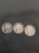 3 Count Lot of United States Mercury Dimes - 90% Silver Coins from Estate