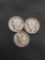 3 Count Lot of United States Mercury Dimes - 90% Silver Coins from Estate