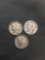 3 Count Lot of United States Mercury Dimes - 90% Silver Coins from Estate