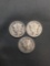 3 Count Lot of United States Mercury Dimes - 90% Silver Coins from Estate