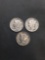 3 Count Lot of United States Mercury Dimes - 90% Silver Coins from Estate