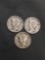 3 Count Lot of United States Mercury Dimes - 90% Silver Coins from Estate