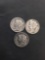 3 Count Lot of United States Mercury Dimes - 90% Silver Coins from Estate