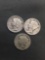3 Count Lot of United States Mercury Dimes - 90% Silver Coins from Estate