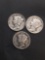 3 Count Lot of United States Mercury Dimes - 90% Silver Coins from Estate