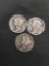 3 Count Lot of United States Mercury Dimes - 90% Silver Coins from Estate