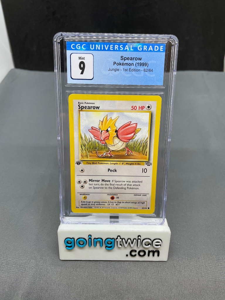 CGC Graded 1999 Pokemon Fossil 1st Edition #62 SPEAROW Trading Card - MINT  9 | Online Auctions | Proxibid