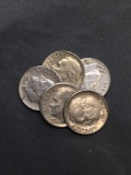 5 Count Lot of United States Roosevelt Dimes - 90% Silver Coins From Estate