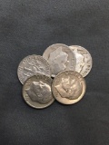 5 Count Lot of United States Roosevelt Dimes - 90% Silver Coins From Estate