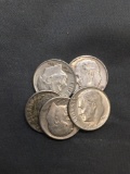 5 Count Lot of United States Roosevelt Dimes - 90% Silver Coins From Estate
