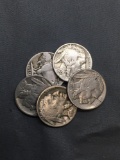 5 Count Lot of United States Buffalo Nickels Full Date - 90% Silver Coins from Estate