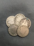 5 Count Lot of United States Liberty V Nickels - Coins from Estate