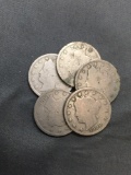 5 Count Lot of United States Liberty V Nickels - Coins from Estate