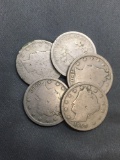 5 Count Lot of United States Liberty V Nickels - Coins from Estate