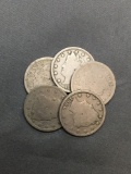 5 Count Lot of United States Liberty V Nickels - Coins from Estate