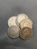 5 Count Lot of United States Liberty V Nickels - Coins from Estate