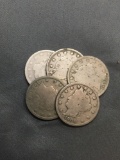 5 Count Lot of United States Liberty V Nickels - Coins from Estate