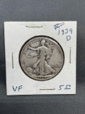 1939-D United States Walking Liberty Silver Half Dollar - 90% Silver Coin from Estate
