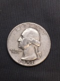 1951-D United States Washington Silver Quarter -90% Silver Coin from Estate
