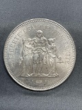 1976 France 50 Francs Silver Foreign World Coin - 90% Silver Coin - 0.8681 Ounces Actual Silver